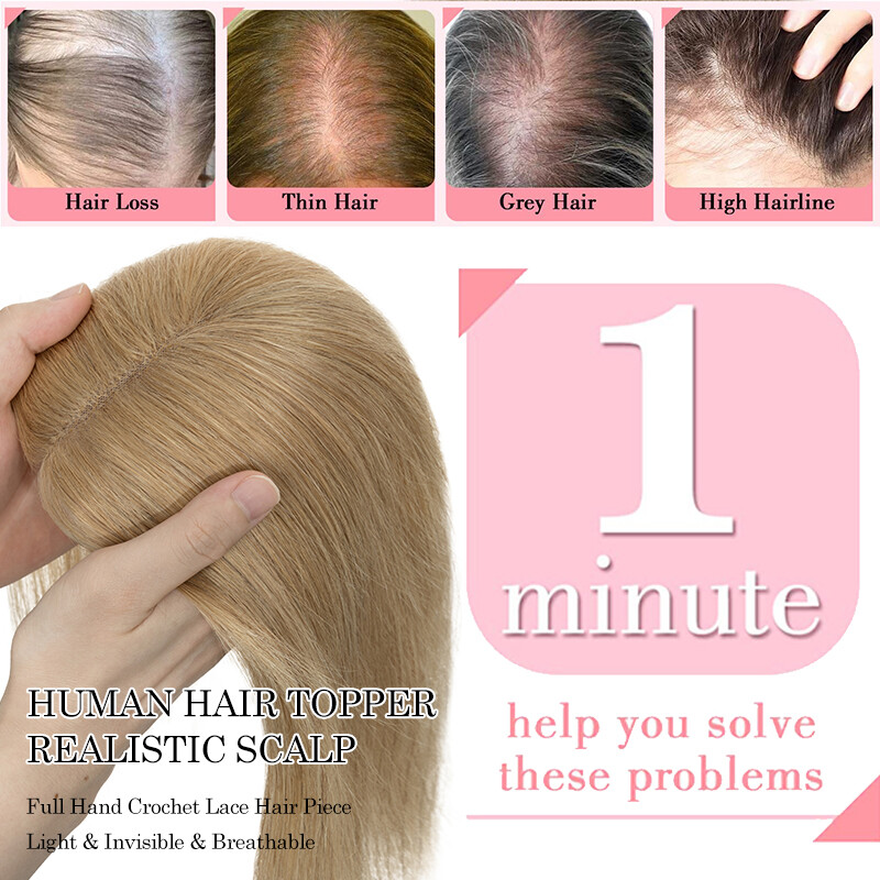 Free Part Lace Base Clip in 100% Remy Human Hair Women Topper Toupee Hairpiece