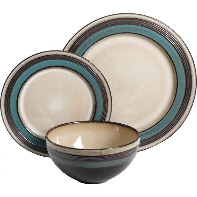 4 People 12 Reflective Glaze Tableware Set, Dinner Plate, De