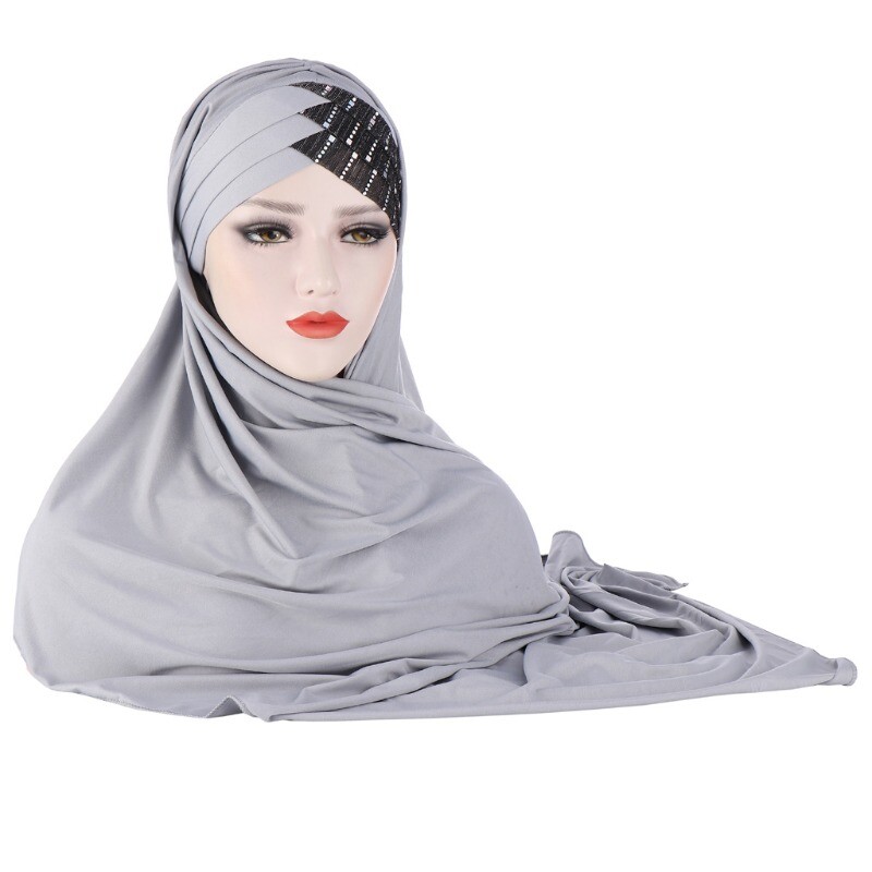 Damen Muslimisch Wickeltuch Freizeit Kopftuch Hijab Schal Mütze Solid Turban