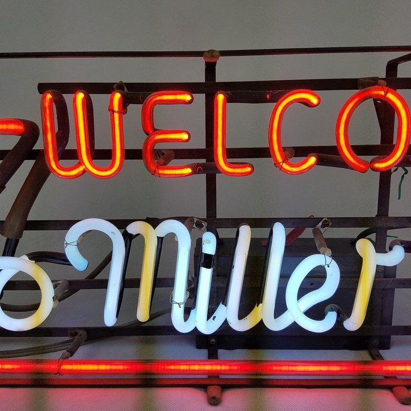 Vintage Neon Beer Sign Welcome to Miller Time Window Lamp Bar Advertisement