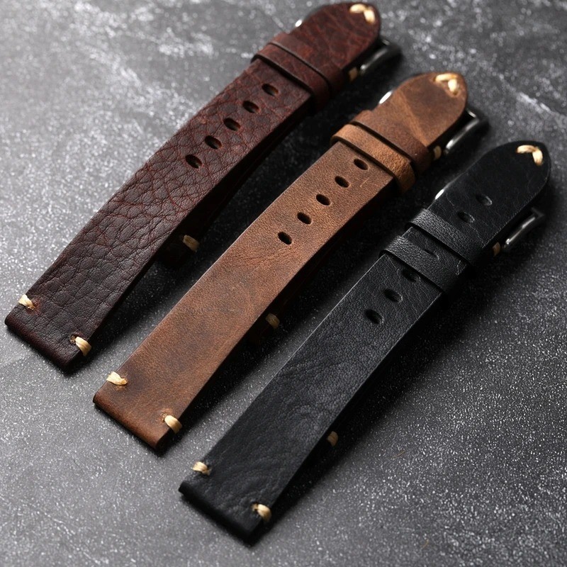 HandMade 18-22mm Aged Distressed Vintage Look Cow Leather Watch Strap/Band 2026