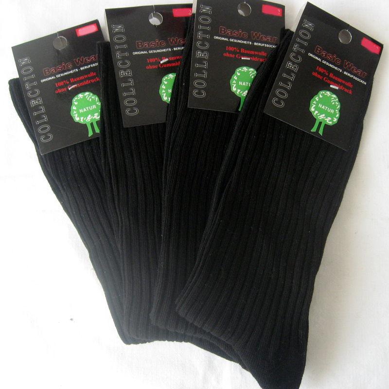 S Without Elastic Berufssocke 100% Cotton 4/2 Ribbed Black 35 - 42