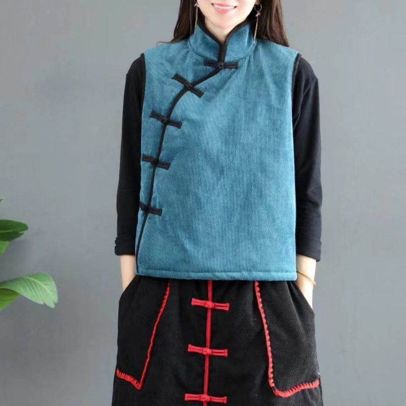 Women Ethnic Floral Corduroy Waistcoat Coat Vest Top Fleece Lined Thermal Warm