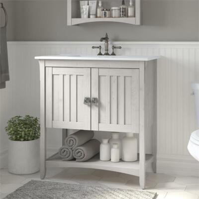 Bush Salinas 32''W Engineered Wood Bathroom Vanity Cabinet in Linen White Oak