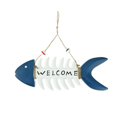 welcome Fish skeleton Fish nautical wall Hanging Vintage Wood Sign Decor DIY-BI