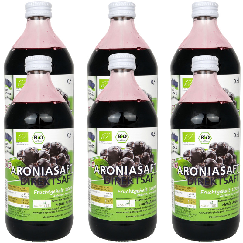 Aroniasaft Bio 6x500 Ml Direktsaft Aus Frischen Aroniabeeren  Von Heide Aronia
