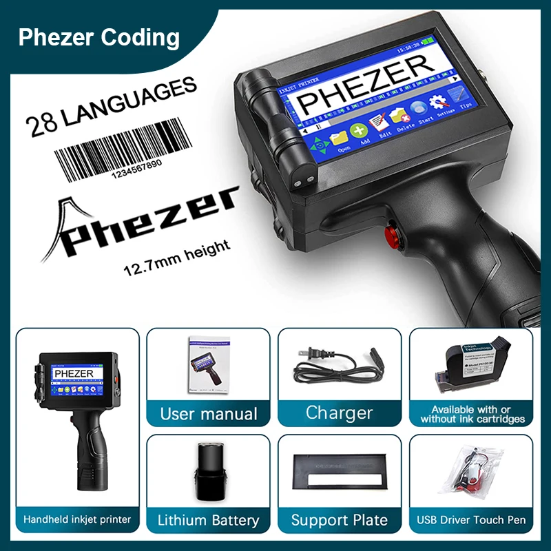 P15 12.7mm/25.4mm 28 Languages Label Printer QR Bar Batch Code Date Number Logo