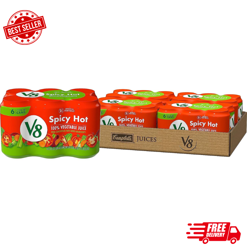 V8 Spicy Hot 100% Vegetable Juice, 11.5 Fl Oz Can (4 Cases o