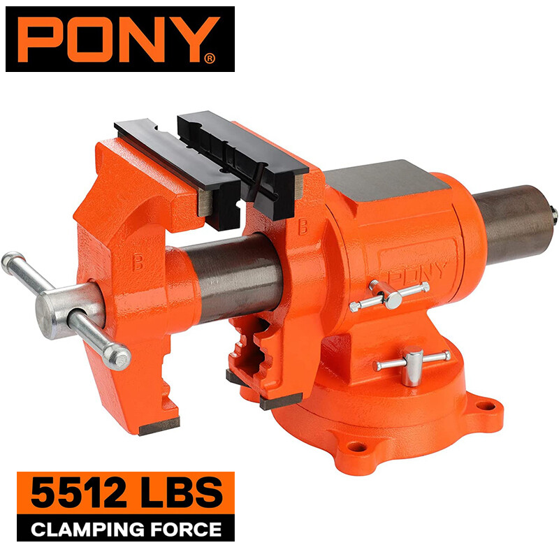 Pony 5 Inch Bench Vise 5512 LBS Clamping Force Heavy Duty 360 Degree Swivel Base