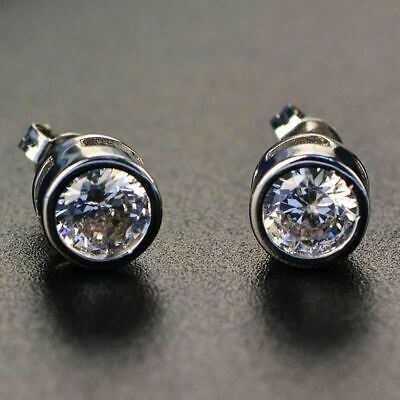 2 Ct White Round Moissanite Stud Earrings 14K White Gold Plated Jewelry Gift Box