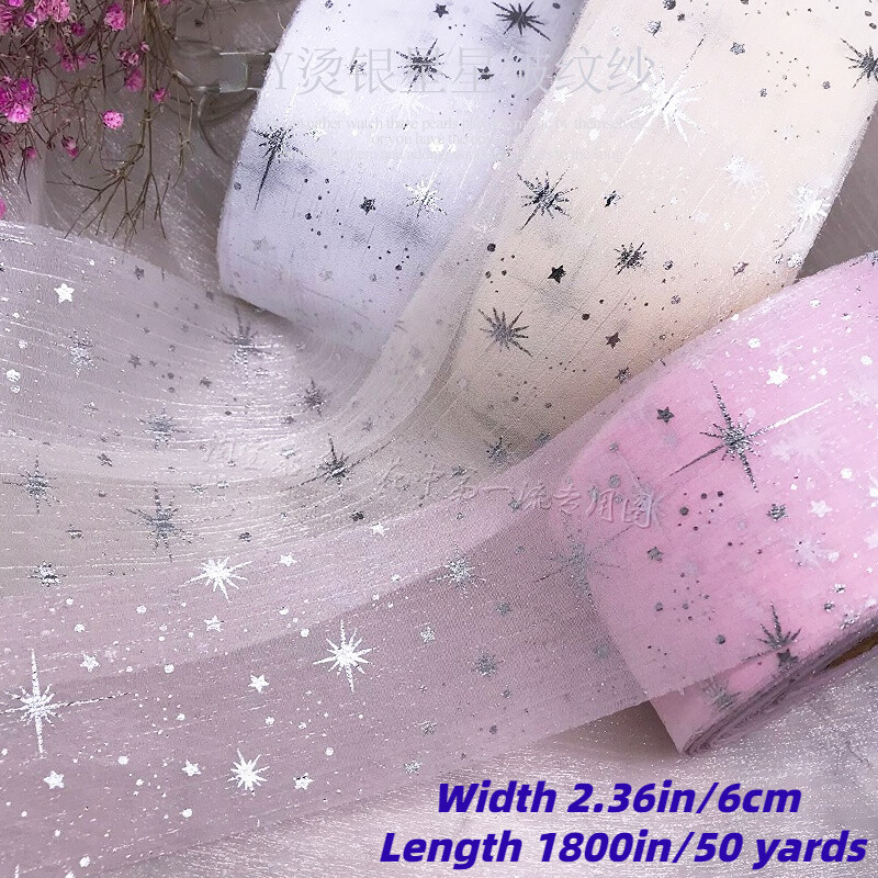 45.7m Brillant Étoile Fil Tulle Bordure Rubans Dazzle Flash Ride Gaze Bord