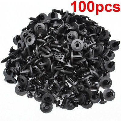 100pcs Black Plastic Rivet Fastener Clips for Car Truck Bumpers Secure Fit