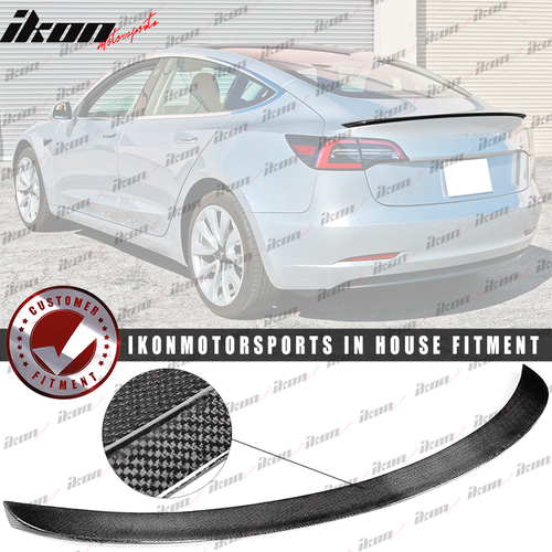 Fits 17-23 Tesla Model 3 IKON Style Rear Trunk Spoiler Wing Real Carbon Fiber