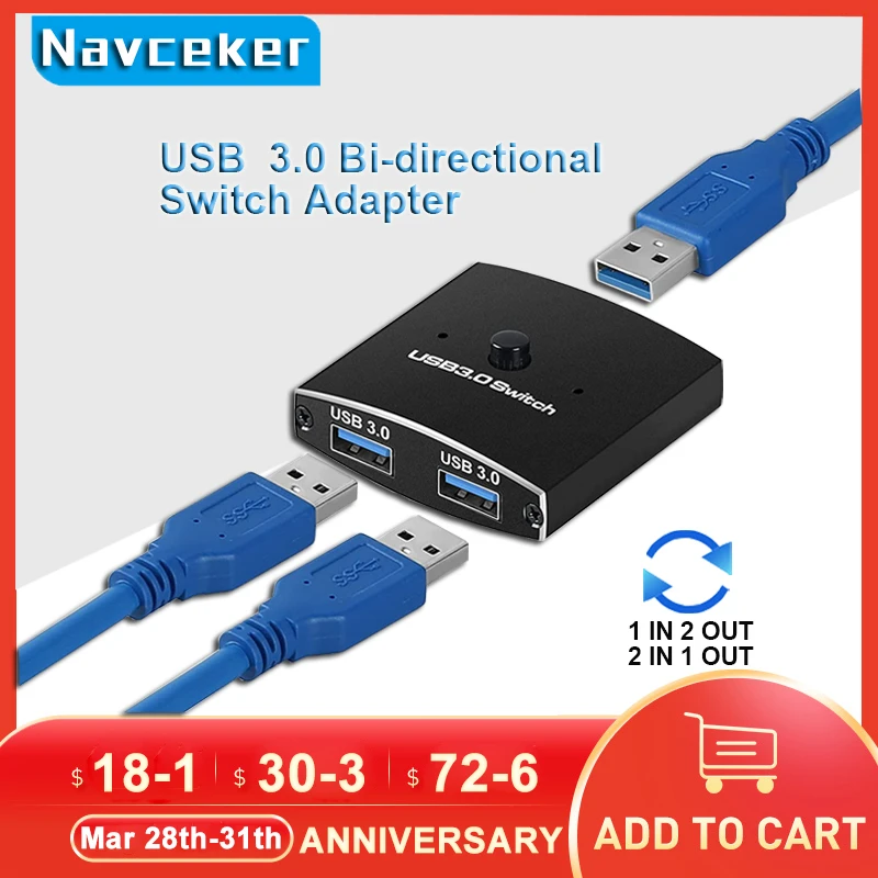 2023 USB 3.0 Switch 2 PC USB Switch Selector USB Bi-directional Switcher Box USB