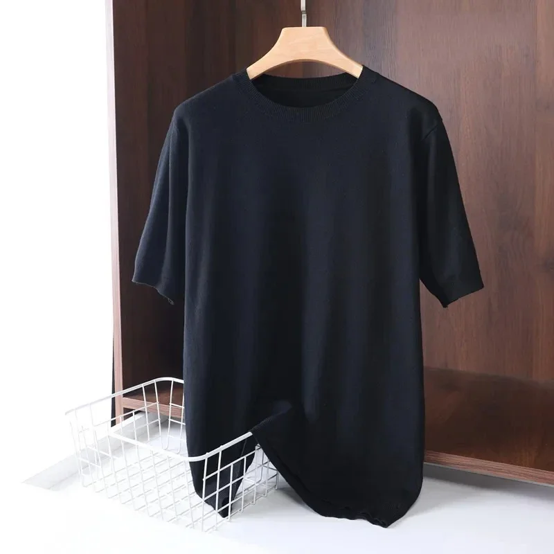 Superfine Merino Wool T Shirt Men'S Knitted O-Neck Breathable Thin Cashmer Short
