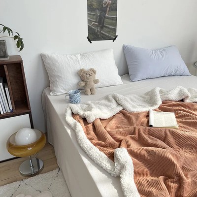 Milk Velvet Imitation Wool Embossed Blanket Double Layer Thicken Warm Blankets