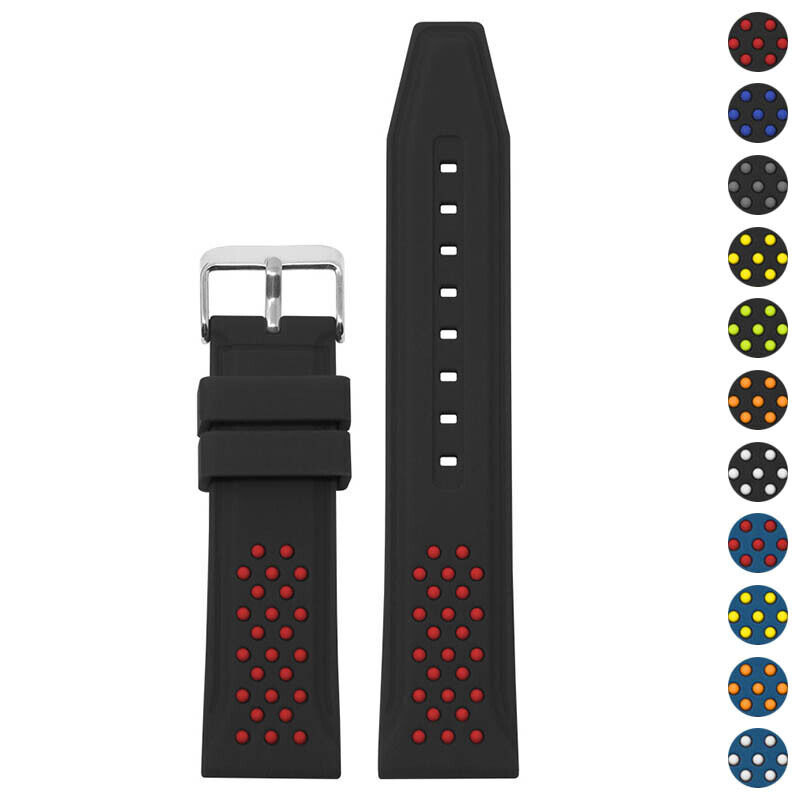 StrapsCo Contrasting Perforated Silicone Rubber Watch Band - Quick Release Strap