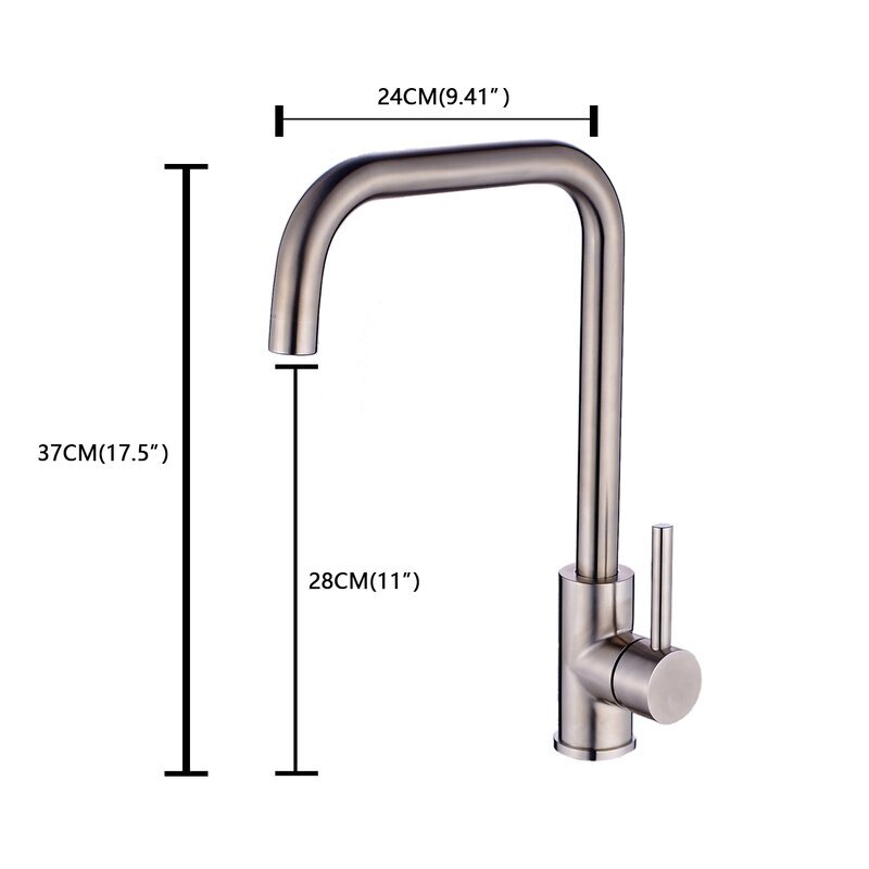 14.5" Gooseneck Lever High Arc Stainless Steel Single Handle Faucet for Kitchen