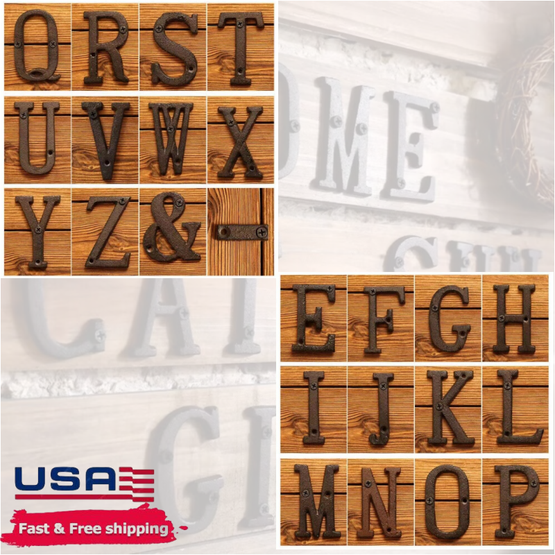 NEW Cast Wrought Iron Black Antique House Door Address Alphabet Letters Numbers