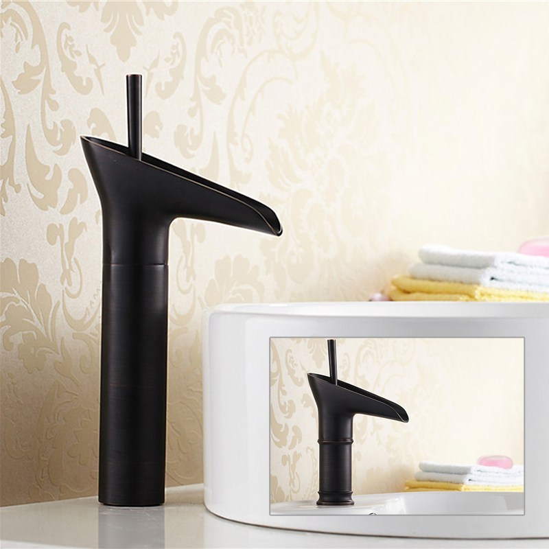 Bagno Lavandino Lavabo Miscelatore Rubinetto Ottone Nero Antico Cascata Alto dfh