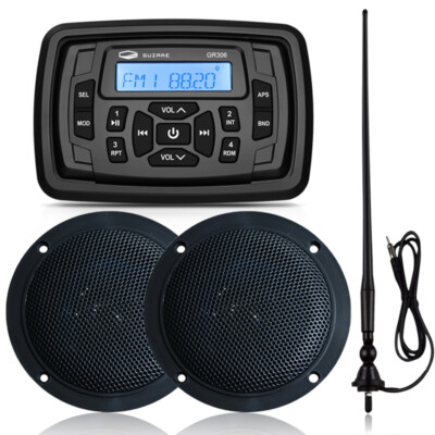 Marine Audio System Bluetooth Stereo Boat ATV Radio w/ 4'' Waterproof Speakers 