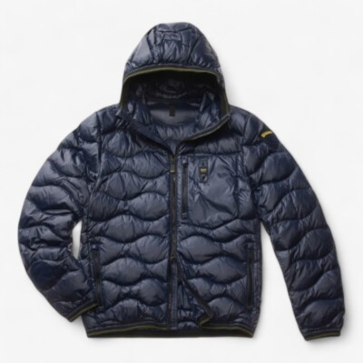 Pre-owned Blauer Men's Down Jacket  Onda Wawe Glossy Nylon 24wbluc03030 Blue Ai24