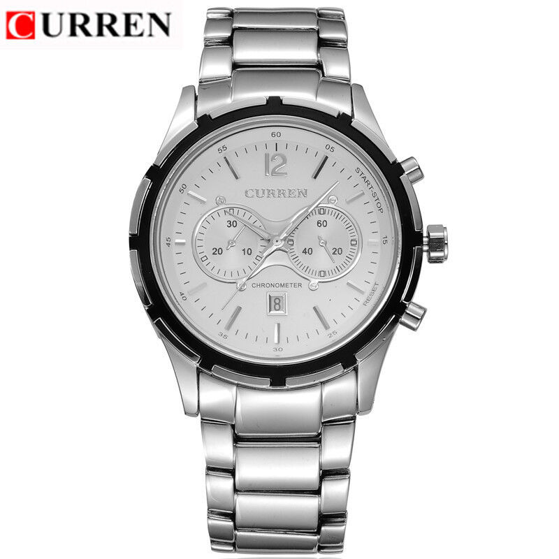 Orologio Polso Curren 8045 Uomo Analogico Quarzo Datario Silver Quad Bianco lac