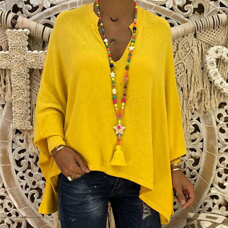 Damen High Low Sommer Langarmshirt Blusen Baggy Hemdbluse Langtop Oberteil S-5XL