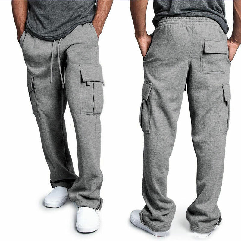 Men Jogger Heavy Weight Cargo Pocket Sweat Pants Casual Loose Trousers Athletic#