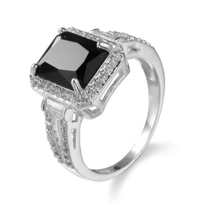 Black Square Zircon Ring 925 Silver Rings Womens Men's Retro Fashion Jewelry