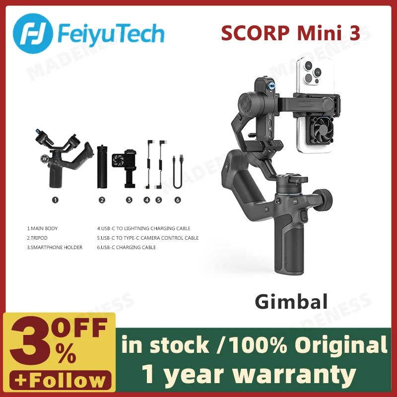 FeiyuTech SCORP Mini 3 Gimbal Stabilizer with Built-in 4.0 Intelligent AI Tracki