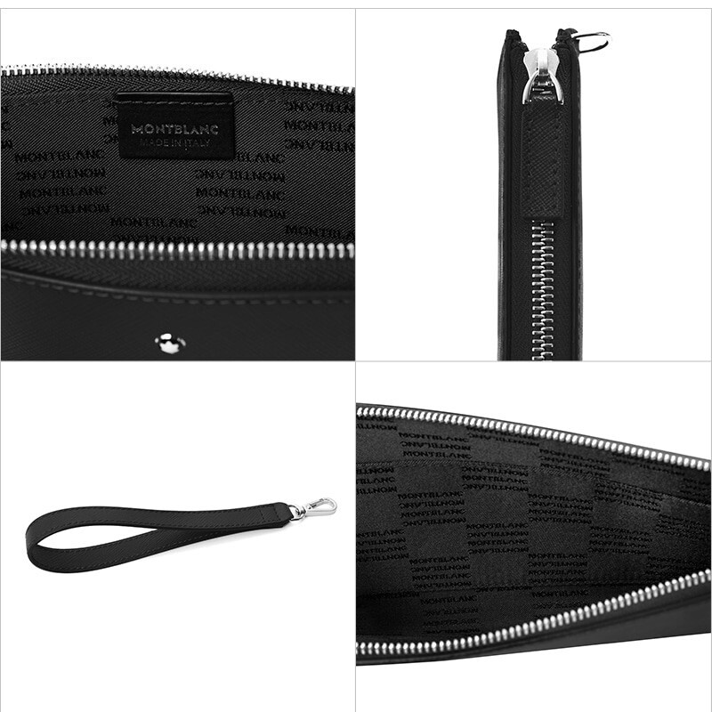 Pre-owned Montblanc Sartorial Leather Small Clutch Hand Pouch Bag Purse Wallet For Men In Black