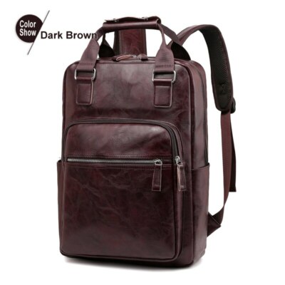 Mens Backpack Leather Laptop Bag Business Working School Bag