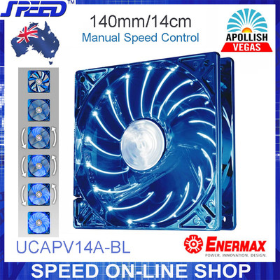 ENERMAX UCAPV14A-BL 14cm Blue LEDs Twister Bearing Apollish Vegas PC Cooling Fan