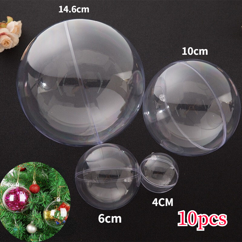 10PCS DIY Clear Plastic Balls Fillable Bauble Ornaments Ball Hanging Christmas