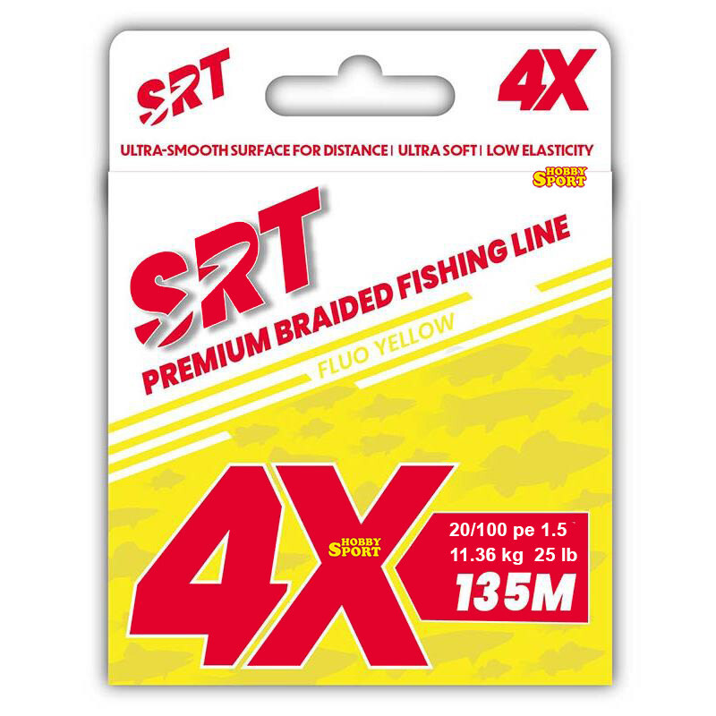 SRT TRECCIATO 4X DIAM. 0,20mm BRAIDED FISHING LINE PE 1.5 FLUO YELLOW  135 MT