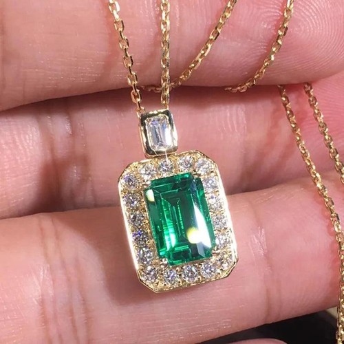Gold Color Geometric Necklace Women Luxury Green Cubic Zirconia Bridal Gift