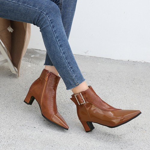 Details about / Europe Women/'s Ankle Boots Pointy Toe High Block Heel Zip Up Solid Color Shoes