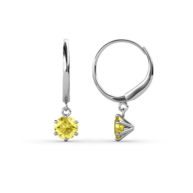 Pre-owned Trijewels Yellow Sapphire 1/2 Ctw Six Prong Drop And Dangle Earrings 14k Gold Jp:66928