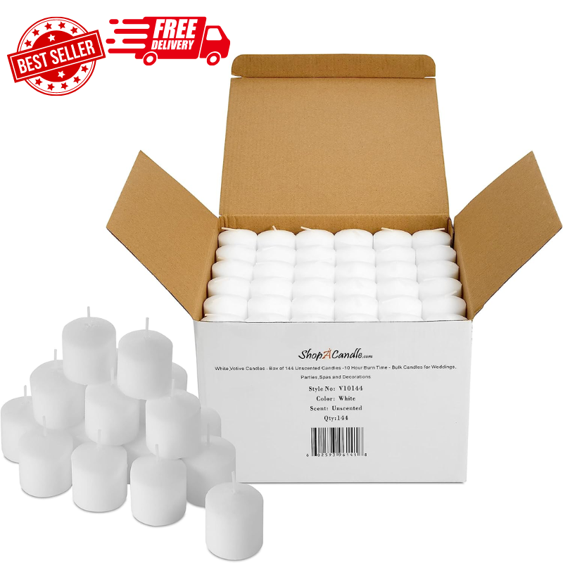 Bulk Pack of 144 White Votive Candles - Box of 144 Unscented