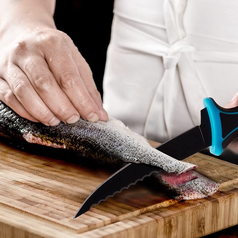 FLISSA 5" Fillet Knife Bait Knife Non-Slip Handle Lanyard Hole Belt Clip Sheath