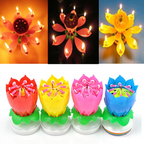 Rotating Musical Lotus Flower Candle Candle Lights For Happy