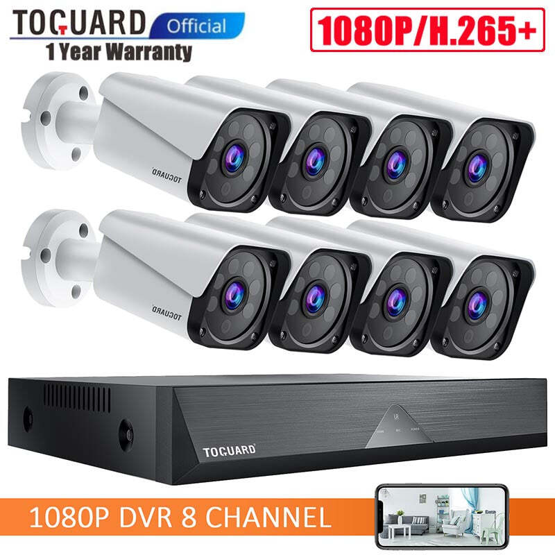 TOGUARD 8CH DVR 1080P Home Security Camera System CCTV Surveillance Outdoor Lot