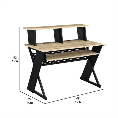 Tin 47 Inch Wood Music Desk Studio Station Keyboard Tray Shelves Brown