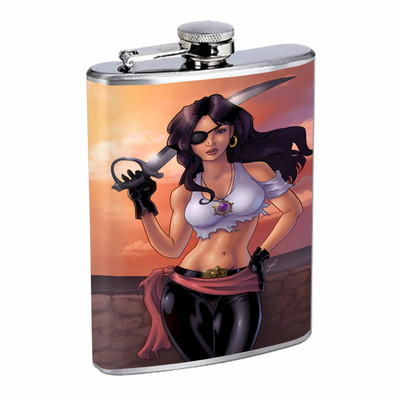 Savage Pirate Pin Up D5 Flask 8oz Stainless Steel Hip Drinking Whiskey Rum