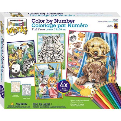 Pencil Works Color By Number Kit 9 Inch X 12 Inch 4/Pkg-Friendly 088677913373