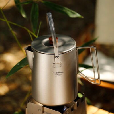 Outdoor Titanium Boiling Kettle 1.5L Large Capacity Coffee Pot Camping Portable 