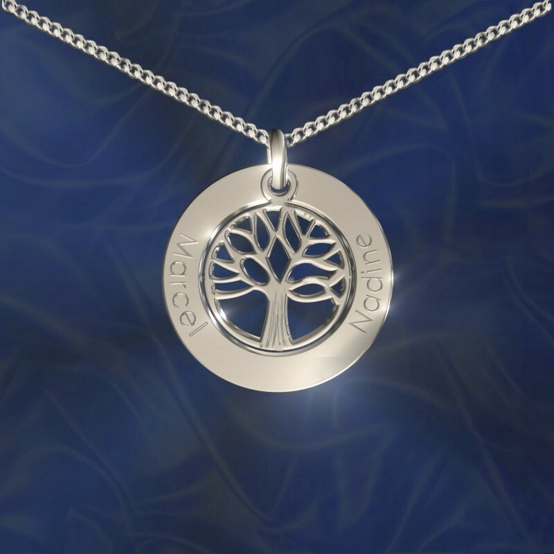 ♥ ♥ ♥ Anhänger rund mit Lebensbaum, mit Gravur, Silber 925, , Namenskette ♥ ♥ ♥ 