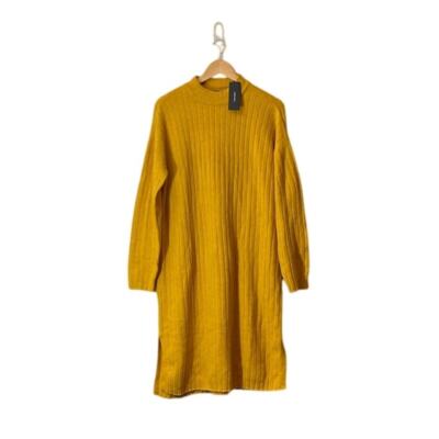 NWT Vero Moda Highneck Sweater Dress Size L Blouson Sleeves Golden Color