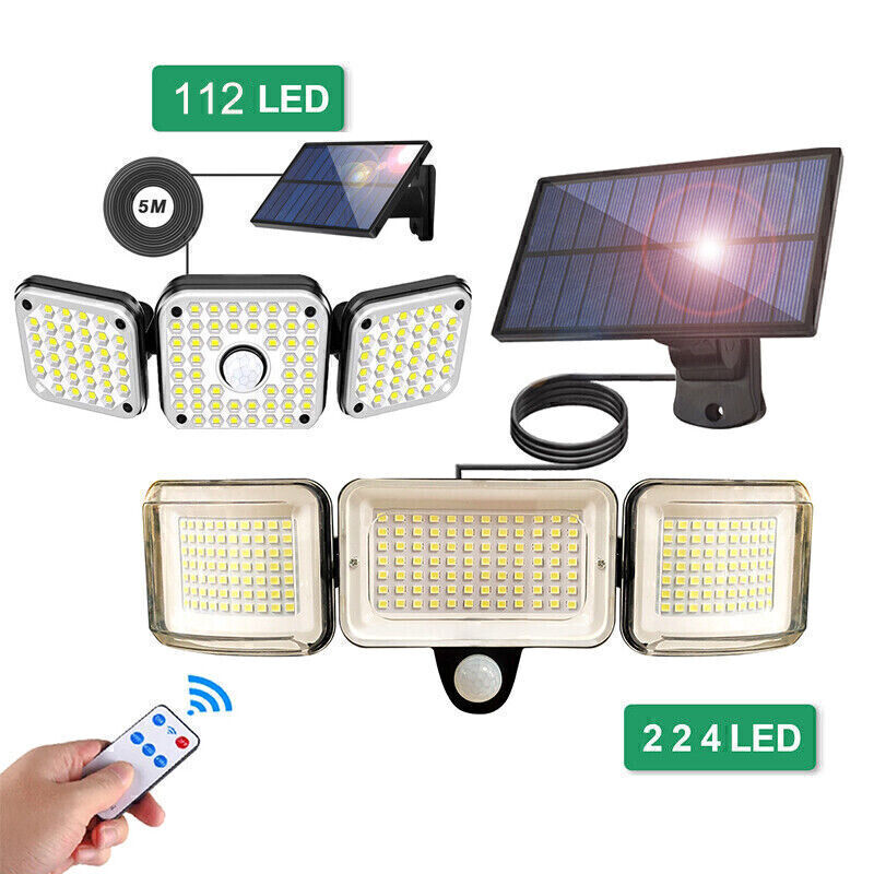 Solar Panel Shed Lights Indoor Outdoor PIR LED Garage Flood Wall Garden Lamp